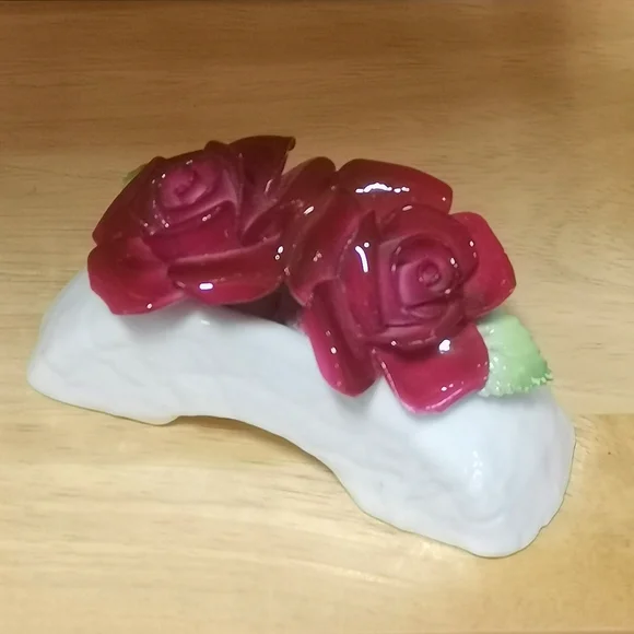 Glossy Ceramic Rose Figurine in Deep Rose and White - Picture 1 of 6